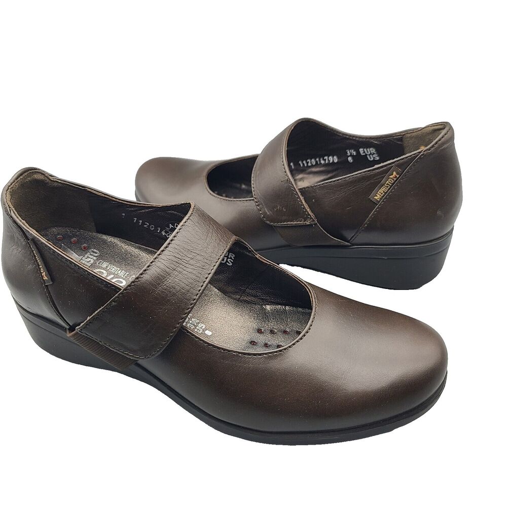 Mephisto women  Shoes Mary Jane Flats Brown Leather Low Wedge  Sz 6